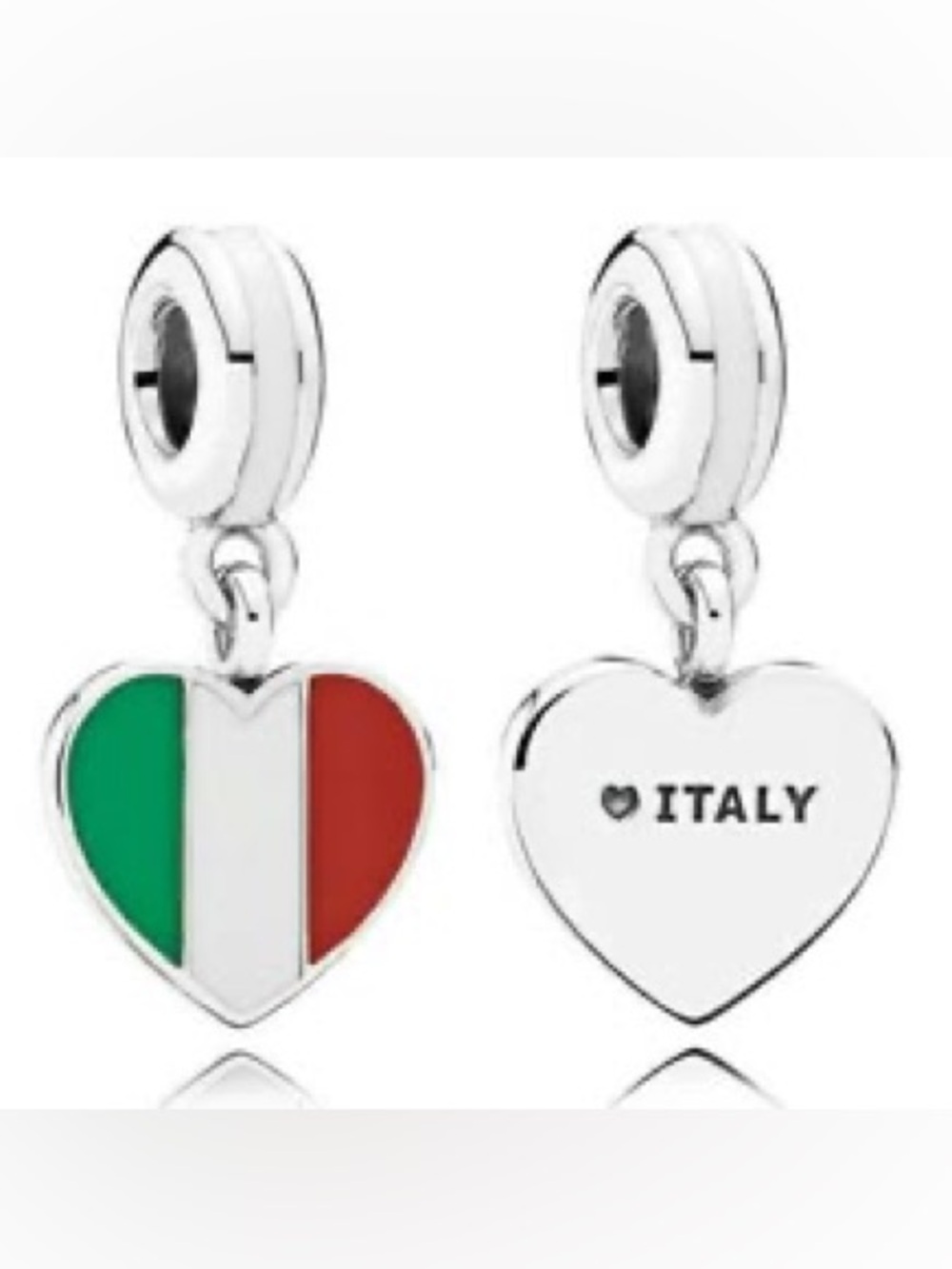Authentic Pandora Sterling Silver and Enamel Italy Heart Dangle Charm